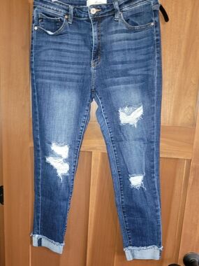 KanCan Payton High Rise Cuffed Skinny Jeans Dark Blue Wash